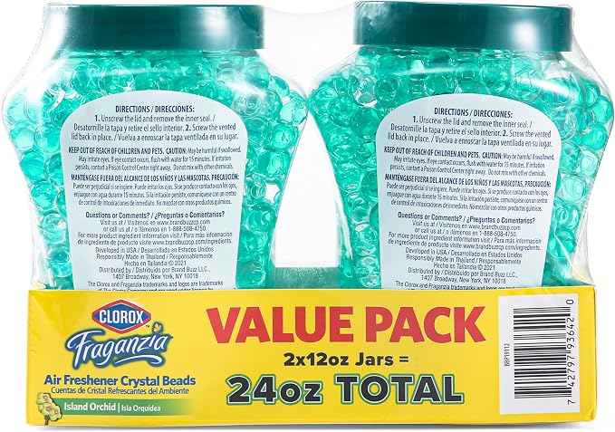 Clorox Fraganzia Air Freshener Twin Pack, Island Orchid Scent, 24 Fl Oz | Gel bead formula, long-lasting scent, no spray or mess, home car and office use