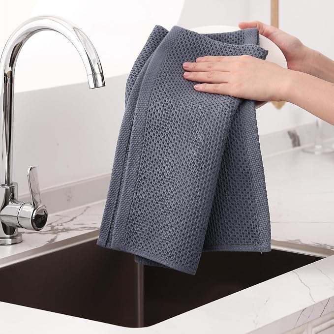 Homaxy 100% Cotton Oversized Waffle Weave Kitchen Towels 6-Pack, Dark Grey | 20 x 28 Inches, Ultra Soft Absorbent Dish Towels, Quick Drying Large Cleaning Towels