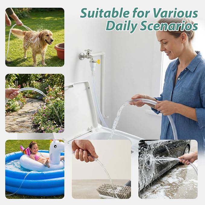 6.5 FT Faucet Hose Adapter for Sink, Transparent PVC Tube with Adjustable Faucet Connector and Hose Clamp Portable Water Transfer Accessories for Sink, Bucket, Garden, Pet Bathing