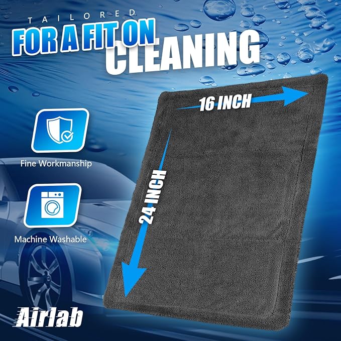 Airlab Microfiber Towels Cars Wash Drying Cleaning Cloth, Dark Grey | Thick Plush Auto Detailing Super Absorbent for Interior & Exterior Lint Free, Streak Free, 24 x 16 Inch, Pack of 1