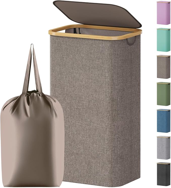 Lifewit 105L Laundry Basket with Lid, Clothes Hampers for Laundry with Handles and A Removable Bag, Large Foldable Laundry Hamper for Bedroom, Bathroom, Dorm, Laundry Room, Brown