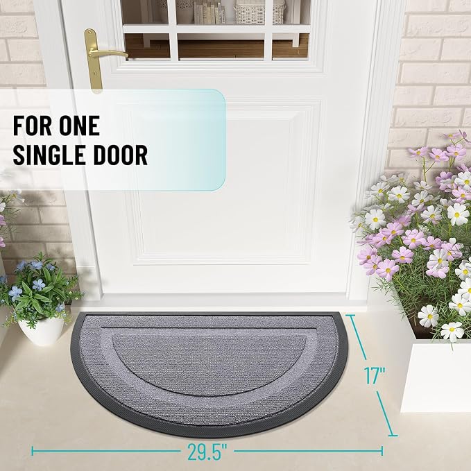 OLANLY Half Circle Front Door Mat Outside 29.5x17 All-Season Rubber Doormat | Classic Gray, Absorbent, Heavy-Duty, Stain and Fade Resistant, Non-Slip Backing, Low-Profile Indoor Outdoor Entryway Mat