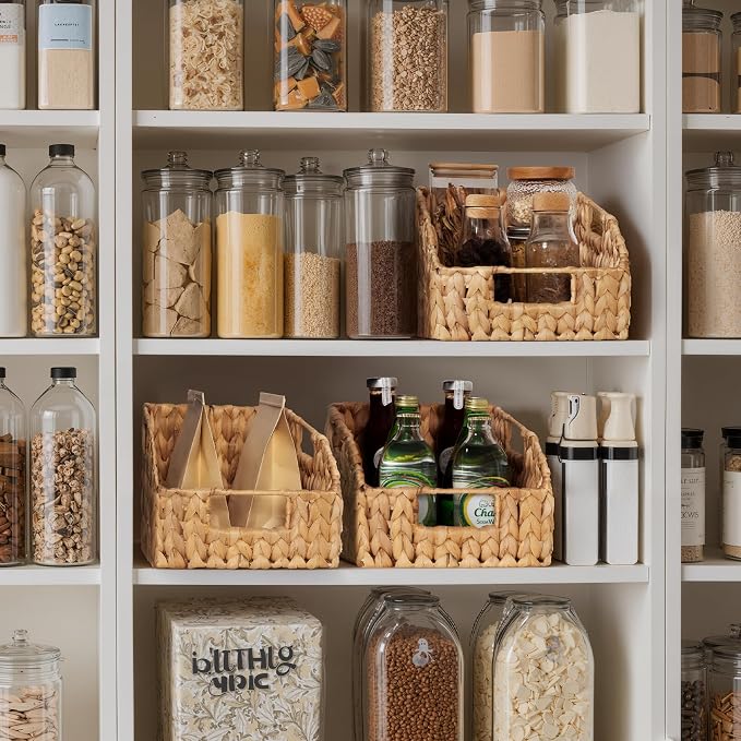 StorageWorks Pantry Baskets for Organizing, Wicker Basket with Built-in Handles, Handwoven Wicker Storage Baskets, Water Hyacinth for Shelves, 2 Pack | Water Hyacinth Pantry Baskets for Organizing, Wicker Baskets with Handles, Handwoven Wicker Storage ...