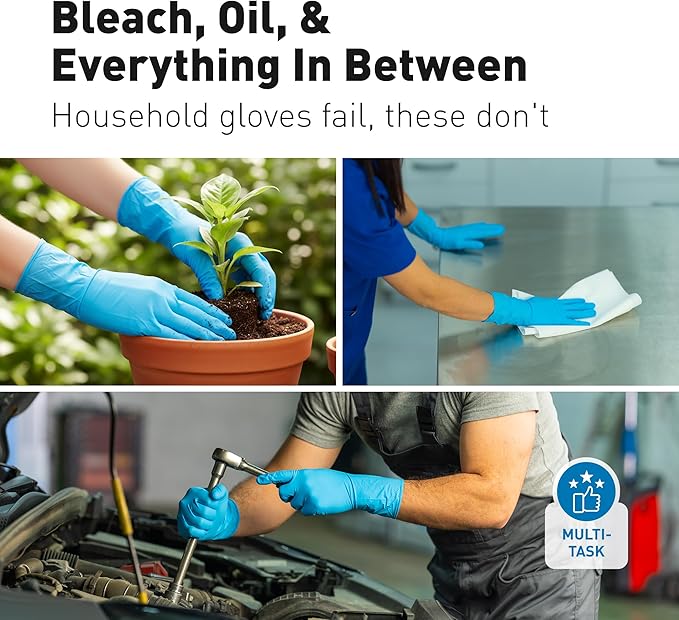 8.5 Mil Nitrile Gloves, Heavy Duty Cleaning Gloves, For Adults | 8.5 Mil Support, Forearm Coverage, Textured Grip, Chemical Resistant Gloves, Latex Free & Powder Free, Kitchen & Dish Gloves
