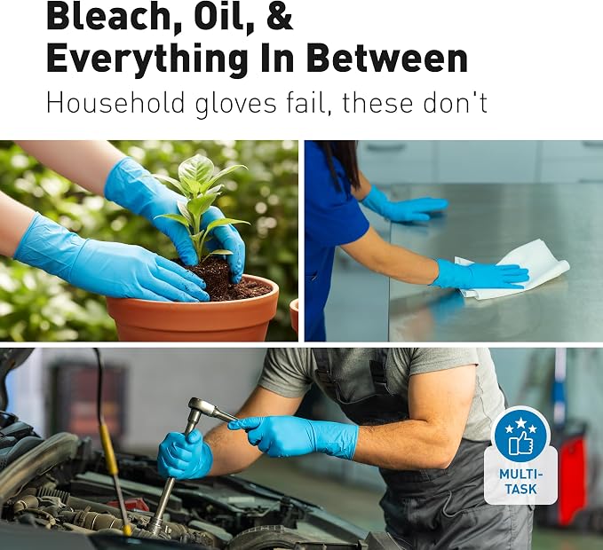 8.5 Mil Nitrile Gloves, Heavy Duty Cleaning Gloves, For Adults | 8.5 Mil Support, Forearm Coverage, Textured Grip, Chemical Resistant Gloves, Latex Free & Powder Free, Kitchen & Dish Gloves
