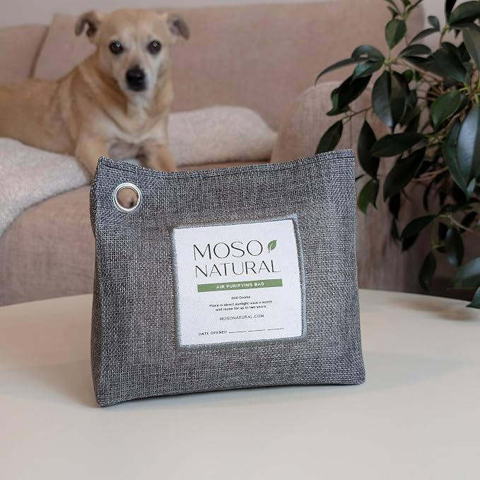 Moso Natural Air Purifying Bag 600g (5 Pack) Premium Charcoal Odor Absorber & Room Deodorizer for Large Spaces — Lasts 2 Years, Bedroom, Basement, Pet Odor Eliminator for Home, Bamboo Charcoal Bag