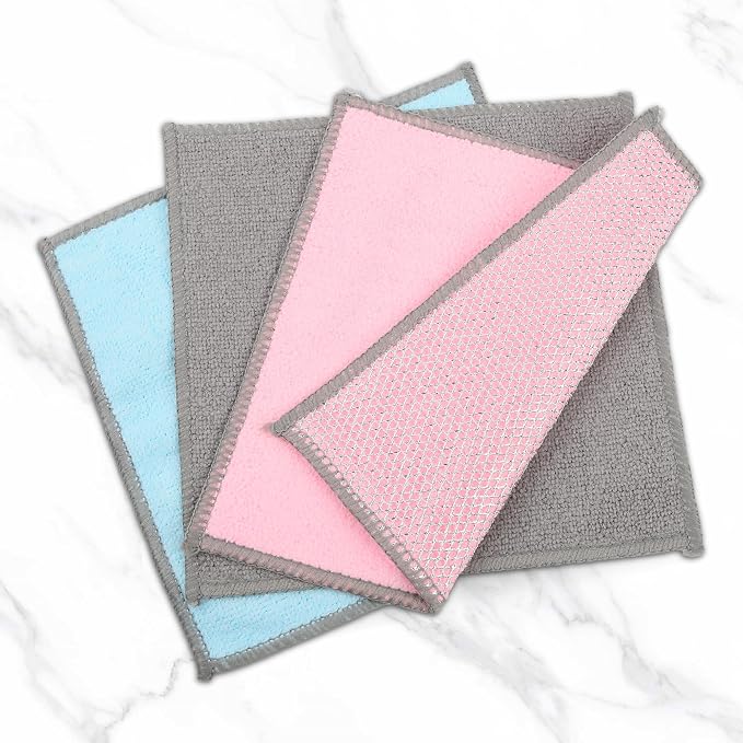 12Pack Multipurpose Wire Dishwashing Rags, Upgrade Non Scratch Wire Dishcloth, for Wet and Dry Use, Reusable Metal Scrubbing Microfiber Clean Cloths for Home/Kitchen/Stove(Blue)