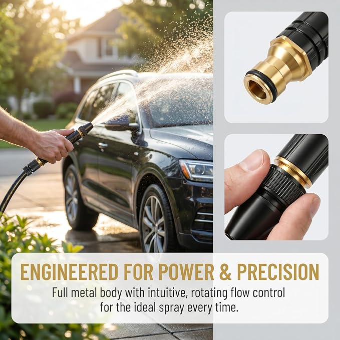 Heavy Duty Hose Nozzle, Adjustable water High Pressure Water Hose Nozzle | US Standard 3/4"with metal material leak-proof Garden Hose Sprayer, Car Wash, Lawn, Garden Watering, Patio Cleaning