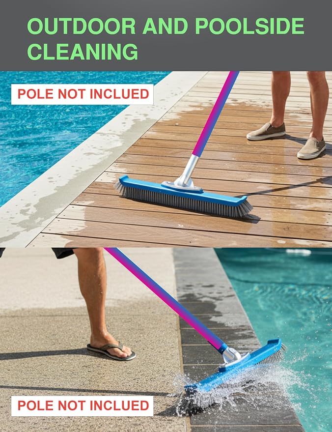 KEMANO Heavy Duty Deck/Pool Scrub Brush - Industrial-Grade Silicon Carbide Bristles & Reinforced Frame for Patio, Wood Decking, Concrete & Poolside Surfaces - Deep Cleaning for Algae, Stains & Grim
