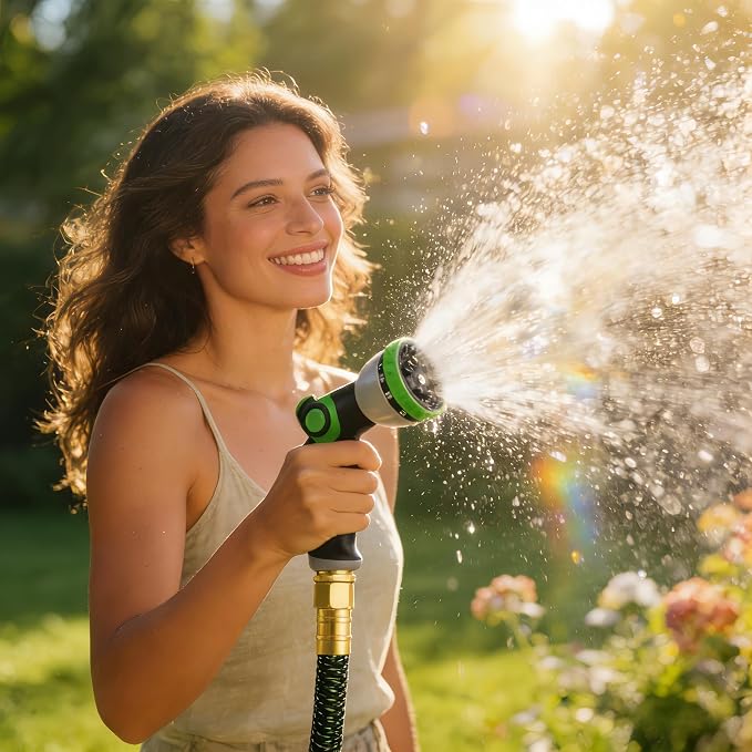 HBlife 10ft Garden Hose, Non Expandable Garden Hose with 10 Function Sprayer Nozzle, Flexible Lightweight Water Hose for Yard, Lawn, Car Wash and Outdoor