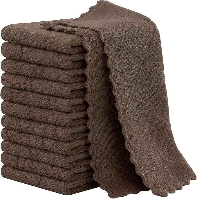 Homaxy Super Soft 12 Pack Coral Velvet Dish Cloths, 7" x 9", Brown | Ultra-Absorbent Dishcloths, No Lint, Nonstick Oil, Fast Drying, Microfiber Cleaning Cloth