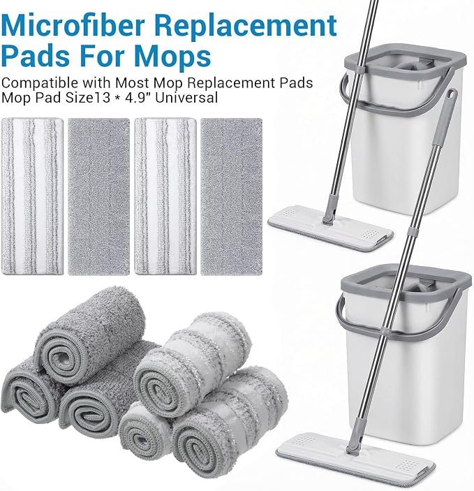 20Pcs Mop Replacement Pads, 13x4.9'' Universal Mop Pads | Mop Head Refills Washable Wet Mop, Compatible with Most 11-13” Size Mops Microfiber Flat Mop Pad