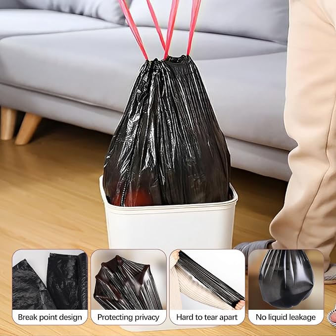 8 Gallon Trash Bags 120 Count, 0.8 Mil, Black, Unscented | Drawstring Can Liners for 30 Liter Waste Bins in Bathrooms, Offices, Kitchens and Everyday Household Use