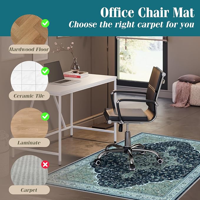 Office Chair Mat for Hardwood Floor&Tile Floor,36"X 48"-Black Gray | Heavy Duty Desk Chair Mat for Hard Floors,Under Desk Rug for Rolling Computer Chair,Anti Slip,Low Pile Carpet Floor