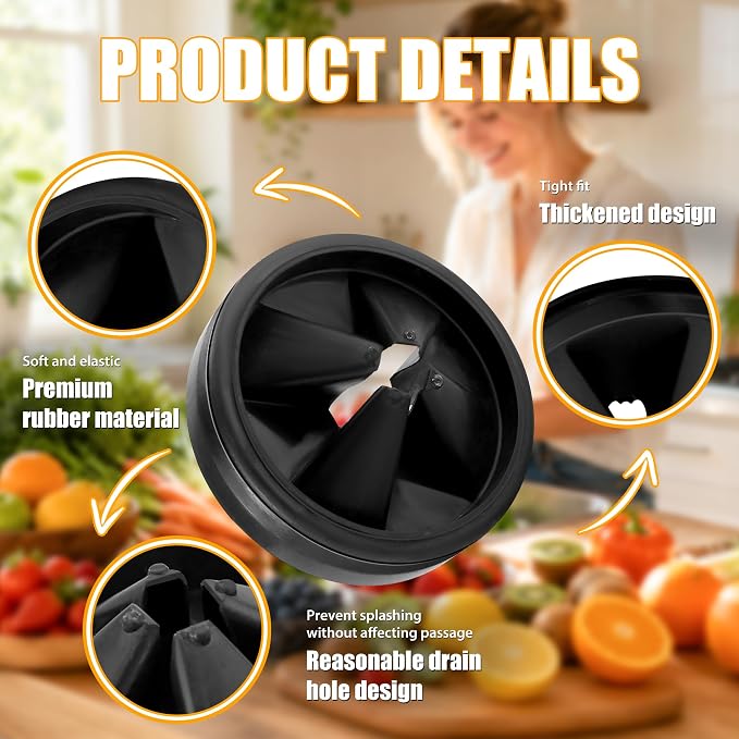 3 3/8" Garbage Disposal Splash Guard Replacement for InSinkErator Evolution | QCB-AM rubber Drain Insert, Sink Baffle, Garbage Disposer Accessories, Upgraded Removable Quiet Collar Drain Plugs, Black