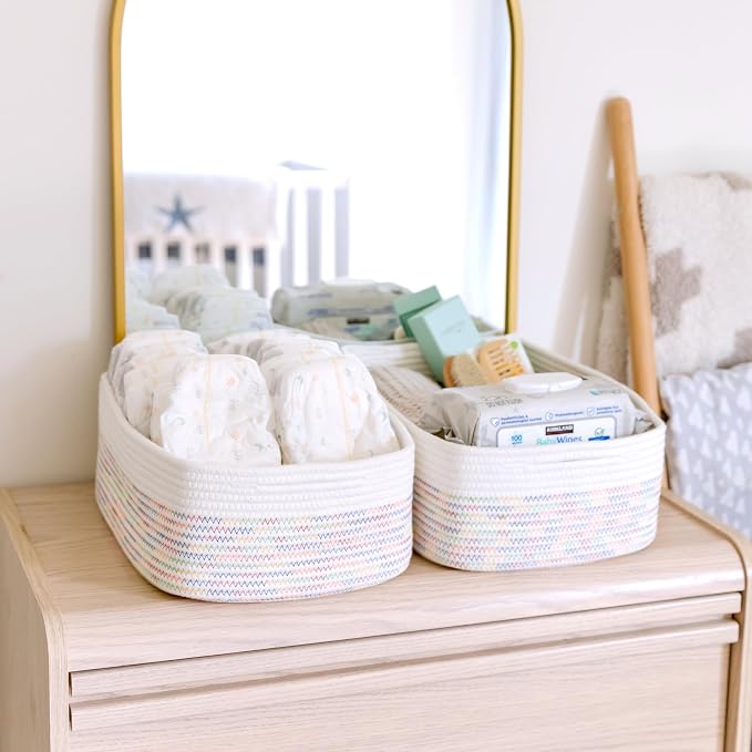 Woven Rope Baskets for Organizing, 3 Pack, 15.5 x 11 x 5.5" Storage Bins | Storage baskets and organizer bins for shelves, pantry, closet storage, toy organizer, bathroom storage, nursery, towels