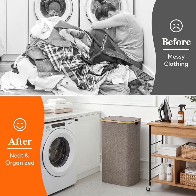 Lifewit 105L Laundry Basket with Lid, Clothes Hampers for Laundry with Handles and A Removable Bag, Large Foldable Laundry Hamper for Bedroom, Bathroom, Dorm, Laundry Room, Brown