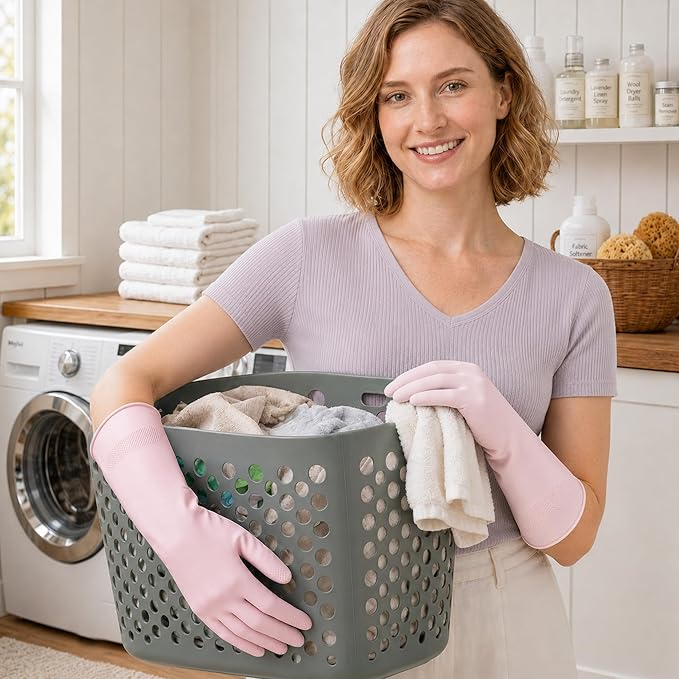 Cleaning Rubber Gloves, Waterproof Non-Slip Long Cuff Dishwashing Household Kitchen Gloves