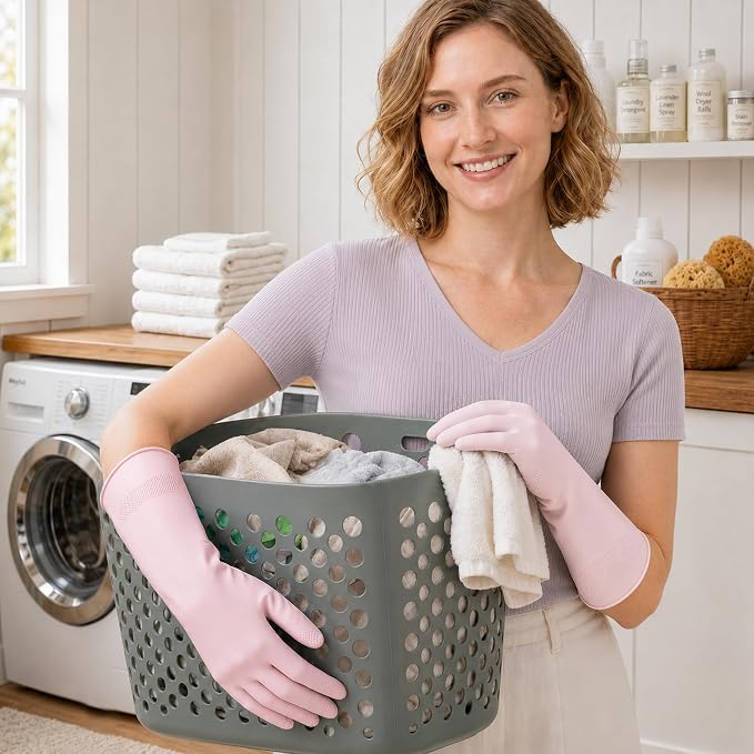 Cleaning Rubber Gloves, Waterproof Non-Slip Long Cuff Dishwashing Household Kitchen Gloves