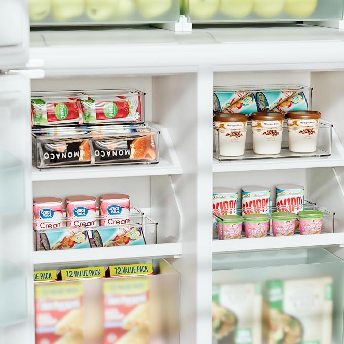 Heyuzb 4 PACK Freezer Organizer Bins Clear Stackable Storage Bins for Fridge Organization and Storage