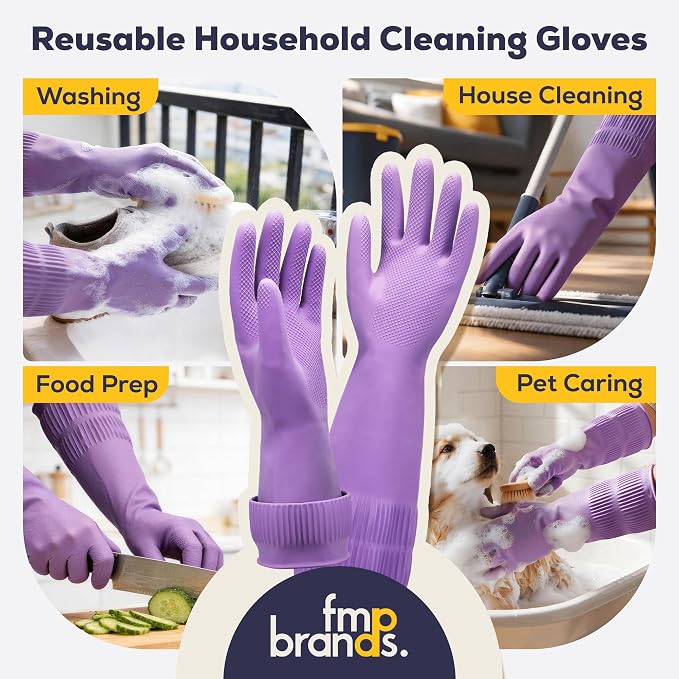 FMP Brands 3/6/12/60 Pairs 15 Inch Extra Long Rubber Dishwashing Gloves - Non-Slip for Cleaning, Kitchen, Bathroom, Gardening