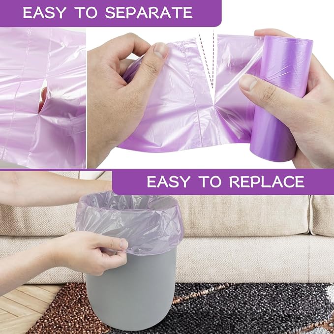 0.5 Gallon Mini Trash Bags, 300 Count Desktop Trash Bag Wastebasket Bin Liners, Small Plastic Bags for Home Office Kitchen, Purple