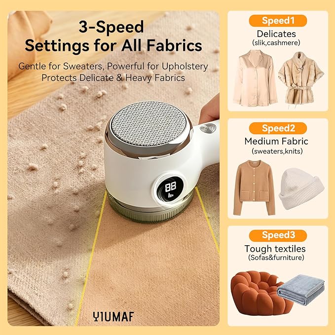 Cordless Rechargeable 2-in-1 Fabric Shaver & Lint Remover for Clothes, Electric Pill Remover with Static Brush for Sweater, Sofa, Blanket, Furniture,3-Speed, USB-C, 6-Blade