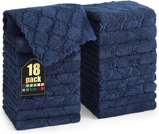 Homaxy 18 Pack Super Soft Absorbent Dish Cloths, 10" x 10", Navy Blue | Coral Velvet, Nonstick Oil Fast Drying Microfiber Cleaning Cloth, No Lint Household Dishcloths