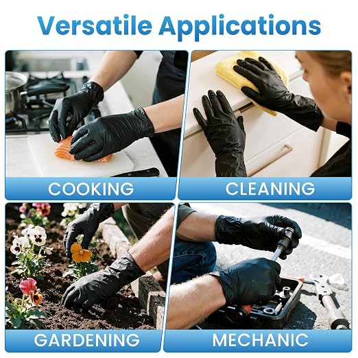 Borje Nitrile Gloves Medium, 100 Count Disposable Gloves, Black, Latex-Free Powder-Free, Medical Exam, Food Safe, Cleaning, Cooking