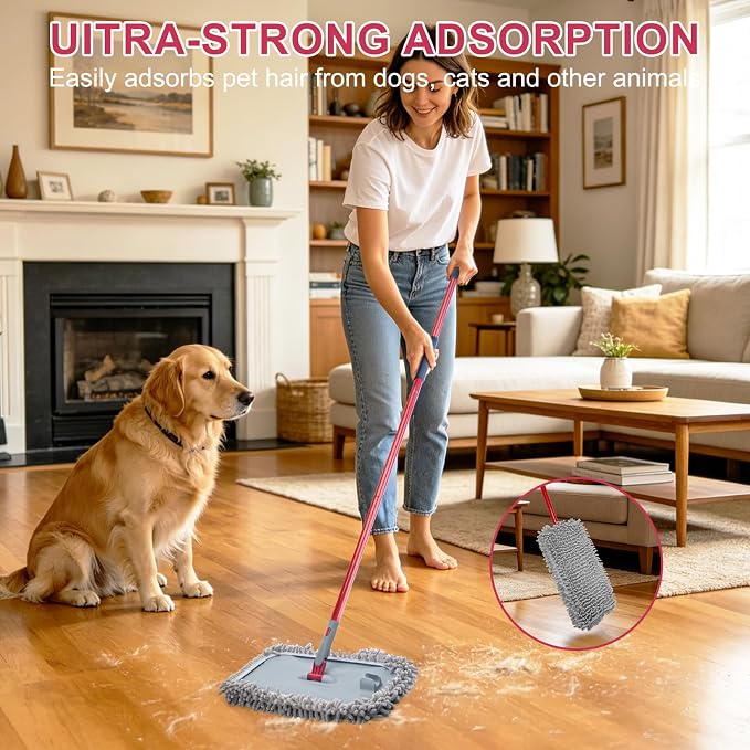KeFanta Large Microfiber Flat Mop for Floor Cleaning,16” Wide Dust Mop | 2 Reusable Pads,55" Long Handle Wet & Dry Sweeper Kit for Hardwood,Tile,Laminate,Vinyl Floor