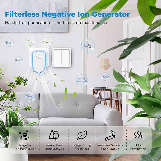 Air Ionizers Plug In Negative Ion Air Purifiers Quiet Air Freshener for Home Bedroom Office Basement - Portable Mini Air Cleaner Odor, Smoke, Dust, Pet Smell (2, Black)