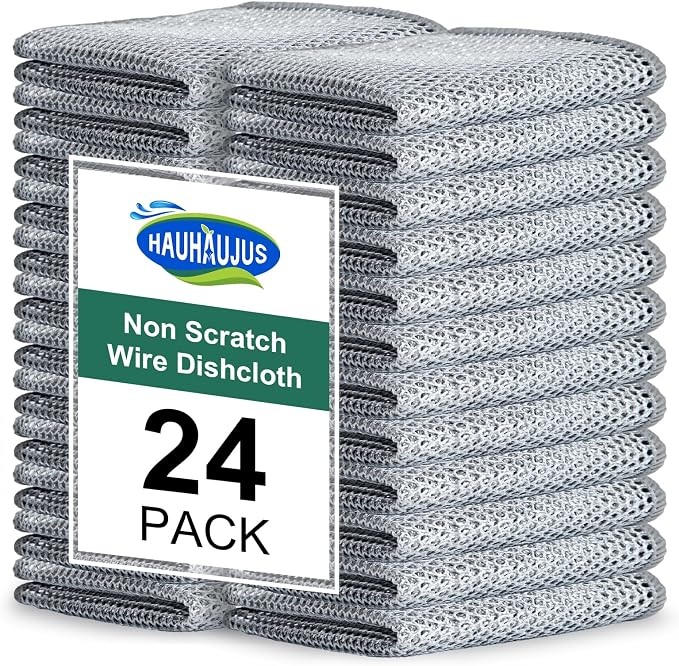 Cleaning Rags, Dish Scrubbers, Mesh Cleaning Cloths, 24 PCS (7.87X7.87) | Non-scratch, reusable, ample supply, cuts rust & grease, multipurpose