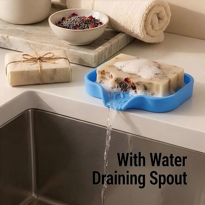 Zulay Kitchen Small Silicone Sponge Holder (4.9x3.3”) – Space-Saving Sink Organizer Tray for Sponge, Soap, Brush & More – Compact Non-Slip Dish for Kitchen & Bathroom (Provence Blue)