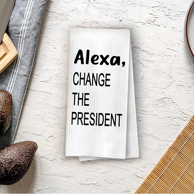 Funny Gifts Kitchen Decor - Funny Political Gifts Waffle Dish Towels for Kitchen Decor, Change The President Hand Towel, Housewarming Gift Tea Towel, 16x24 Inches