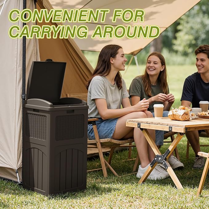 Greesum 33 Gallon Outdoor Trash Can with Lid, 3 Pack, Dark Brown | Waterproof, Resin Garbage Bin for Hideaway, Deck, Patio,