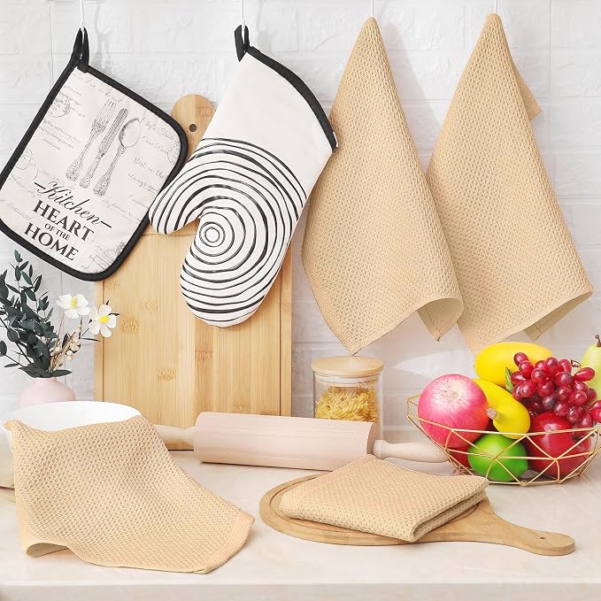 Homaxy 100% Cotton Waffle Weave Kitchen Dish Cloths 24-Pack, Apricot | 12 x 12 Inches, Ultra Soft Absorbent Dish Towels, Quick Drying Dish Rags with Hanging Loop