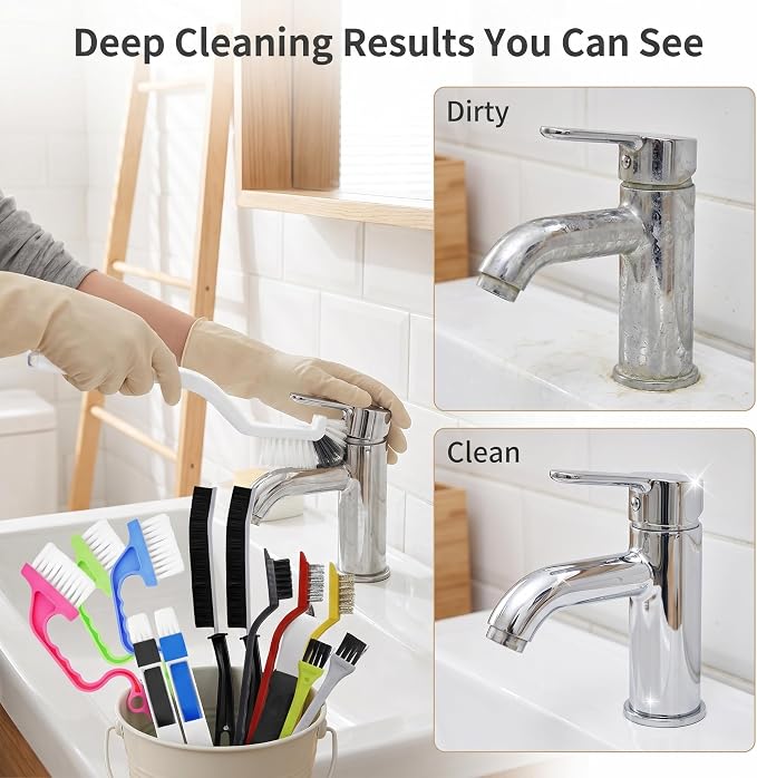 14Pcs Small Crevice Cleaning Brush Set, Hard Bristle Cleaning Tool, Multi-Purpose Cleaning Brushes for Kitchen, Bathroom, Corner, Sink, Cup, Grout, Tight Spaces