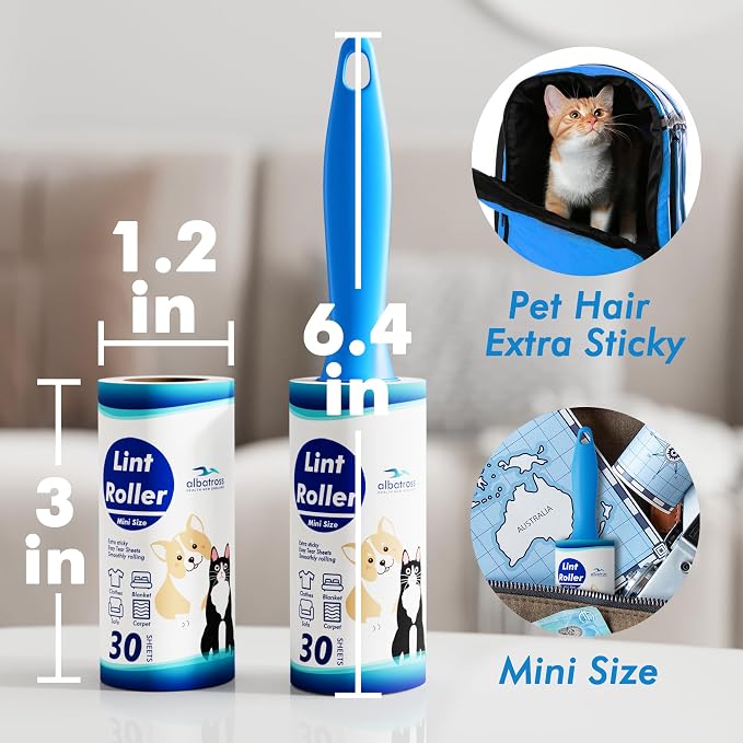 Mini Extra Sticky Lint Rollers for Travel - 150 Sheets Small Sized Portable Lint Removers for Pet Hair and Debris Pickup, Travel Essentials