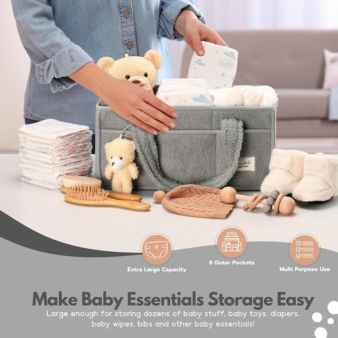 Baby Diaper Caddy Organizer with Handle, Boy & Girl Shower Gift Basket, Portable Diaper Storage Basket Bin for Wipes, Newborn Baby Essentials Registry Search Must Haves, Car Caddy Organizer