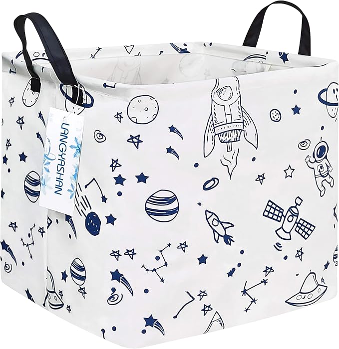 Square Storage Baskets Children Shelves Gift Toy Organizer Room Spaceship | Laundry Hamper Collapse Canvas with Handles for Organizing Home Kitchen Children Toys Office Closet Shelf