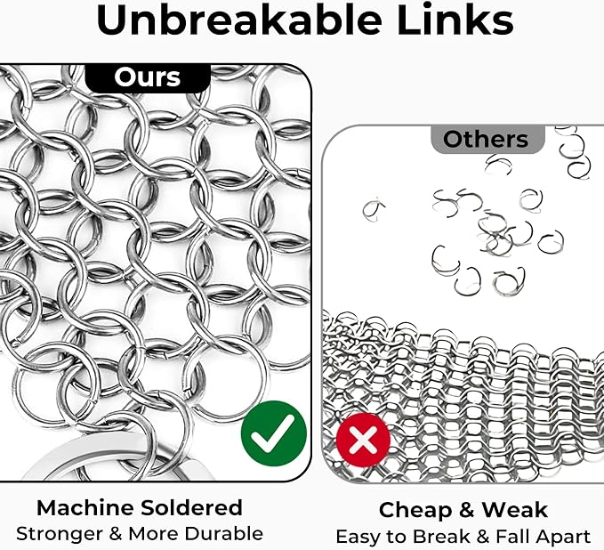 AMAGABELI GARDEN & HOME 10”x10” Stainless Steel Cast Iron Cleaner Chainmail Scrubber for Cast Iron Pan Skillet Cleaner for Dishes Cast Iron Pot Cookware Accessories BG263