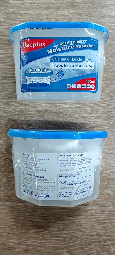 Vacplus Moisture Absorber, 10.5 OZ, Strong Absorption, Ocean Scent | Closet, Bathroom, Kitchen, Study, Odor Eliminator, Dehumidifier Bucket, 12 Pack