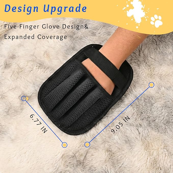 5-Finger Pet Hair Removal Glove Reus Sofa Carpet Car Seat Black 1pc