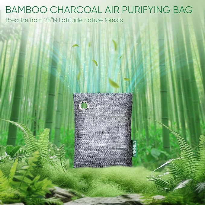 Activated Charcoal Odor Absorber, 8P Nature Odor Eliminator for Strong Odor | Bamboo Charcoal Air Purifying Bags, Moisture Absorbers for Fresh Home Car Closet Pet, Smoke Smell Deodorizer, with Hooks