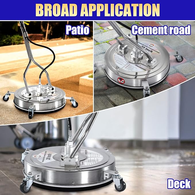 PWACCS 20" Pressure Washer Surface Cleaner with Wheels, Stainless Steel | Dual Handle & 4 Wheels, Power Washer Accessory for Driveway Sidewalk Patio Concrete Cement, 4500 PSI, 3/8" Quick Connect