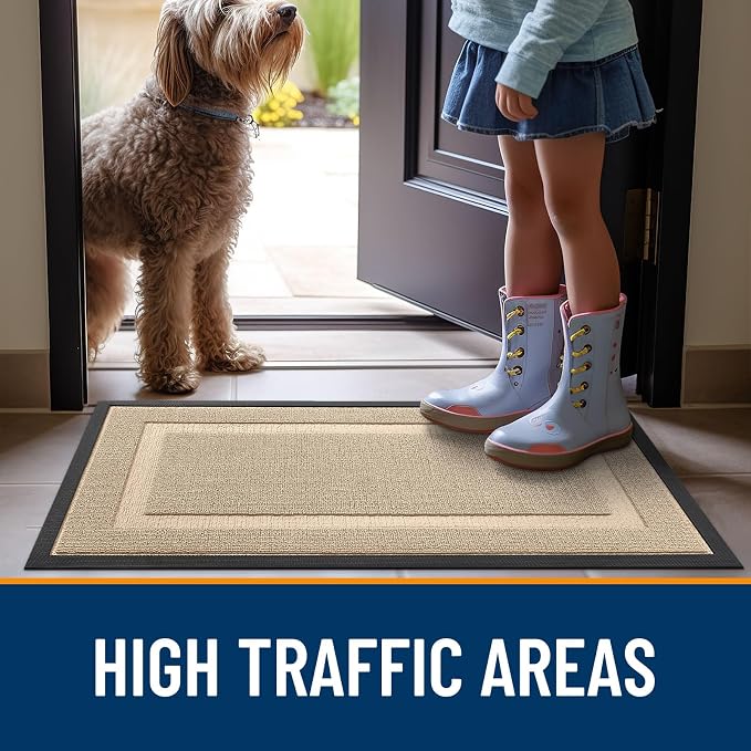 OLANLY Front Door Mat Outside 71x23, All-Season Heavy-Duty Rubber Doormat | Off-White, Absorbent, Stain Fade Resistant, Waterproof Non-Slip Backing, Low-Profile Indoor Outdoor Floor Mat for Entryway