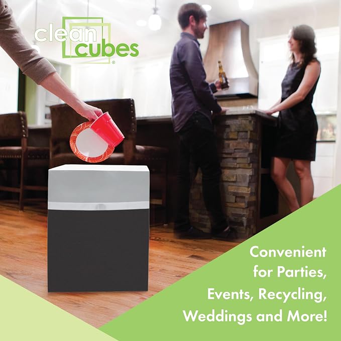 Clean Cubes 13 Gallon Disposable Pop-Up Trash Cans, 6-Pack (Black) | One Pack Covers the Whole Party, Place a Bin in Every Corner, No Assembly, Built-In Liner, Toss the Whole Bin When Full