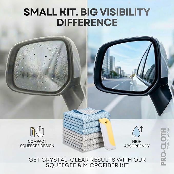 PRO-CLOTH Window & Glass Cleaning Cloths (6-Pack, 12 x 16") – Premium Honeycomb Microfiber Cloths for Windows, Mirrors, Car Glass & Screens, Water Only, Lint-Free, Streak-Free + Mini Silicone Squeegee