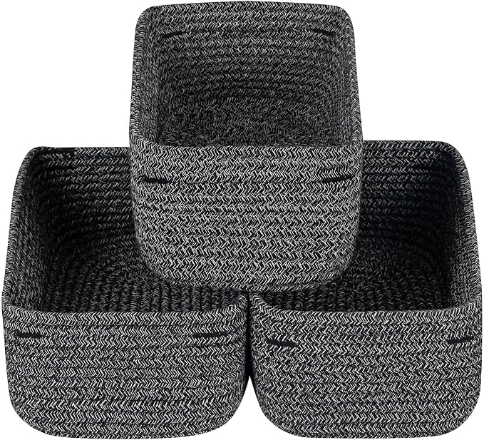 CubesLand Baskets for Organizing,Small Woven Storage Baskets for Shelves | Cute Closet Cube Bins Set 3,Baby Nursery Cube Organizer Toys Basket Bin,Home Decor Organization Bins Mixed Black