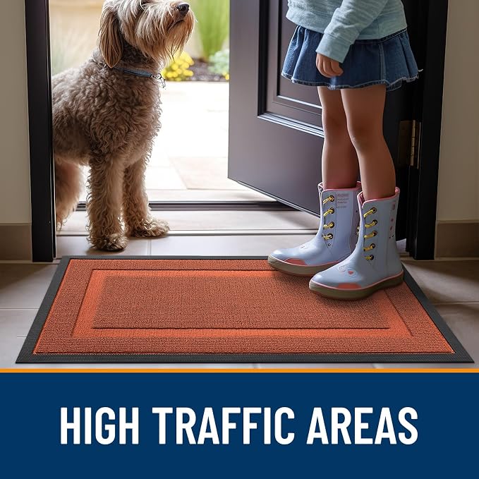 OLANLY Front Door Mat Outside 71x23, All-Season Heavy-Duty Rubber Doormat | Vermillion Red, Absorbent, Stain and Fade Resistant, Non-Slip Backing, Low-Profile Indoor Outdoor Floor Mat for Entryway